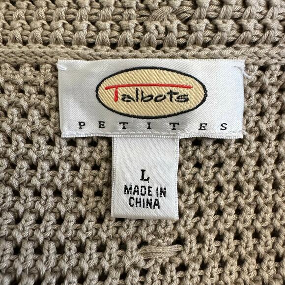 Talbots Petites Beige Silk Cotton Knit Cardigan Blazer Sweater Jacket L Classic - Picture 2 of 6